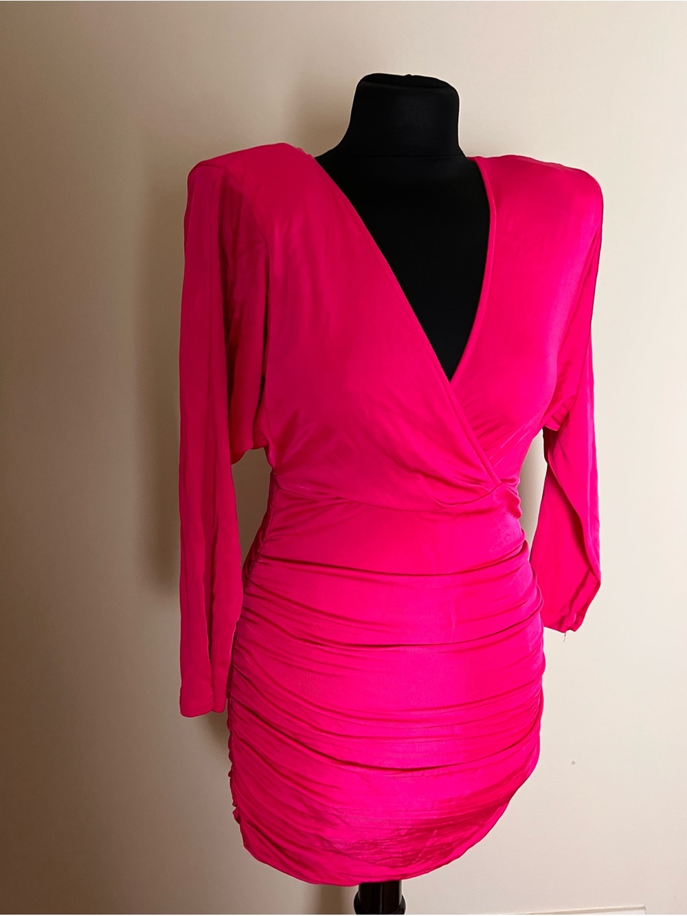 BCBGMaxAzria Vibranty Hot Pink Ruched Wrap Mini Dress